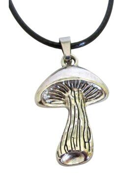 New Mushroom Pendant Necklace on 18" to 20" Black Cord Unisex Nature Jewelry